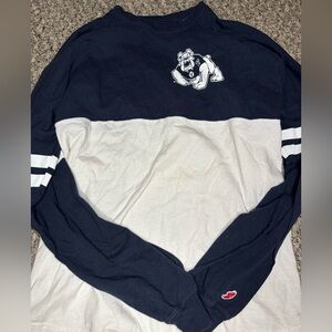 Navy and White Long Sleeve Men's Shirt